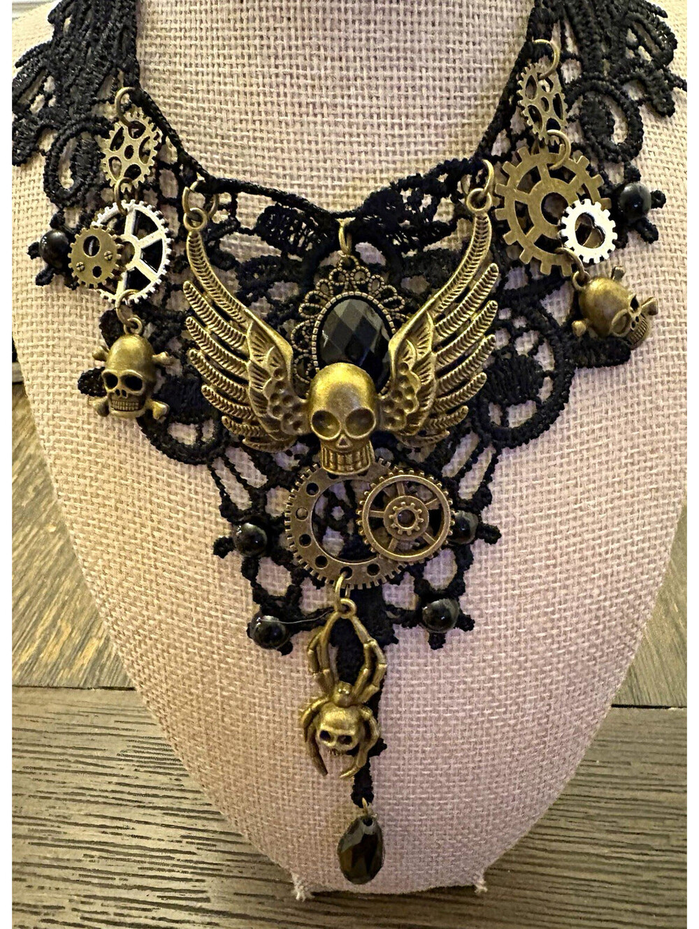 Black Lace Gothic Steampunk Choker Necklace Skulls Halloween